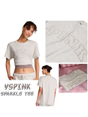 VSPINK Heathered Woven Shine Sparkle Tee NEW WITH TAGS